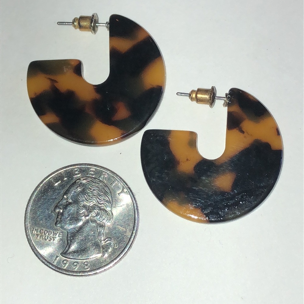 Tortoise Shell Pattern Retro Boho Lucite Hoop Ear… - image 3